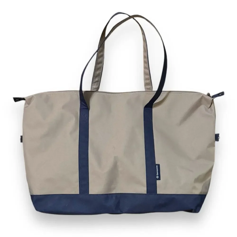 Samsonite Shoulder Bag Tan Blue Zip Closure Travel Pool Gym 16 in x 23 in